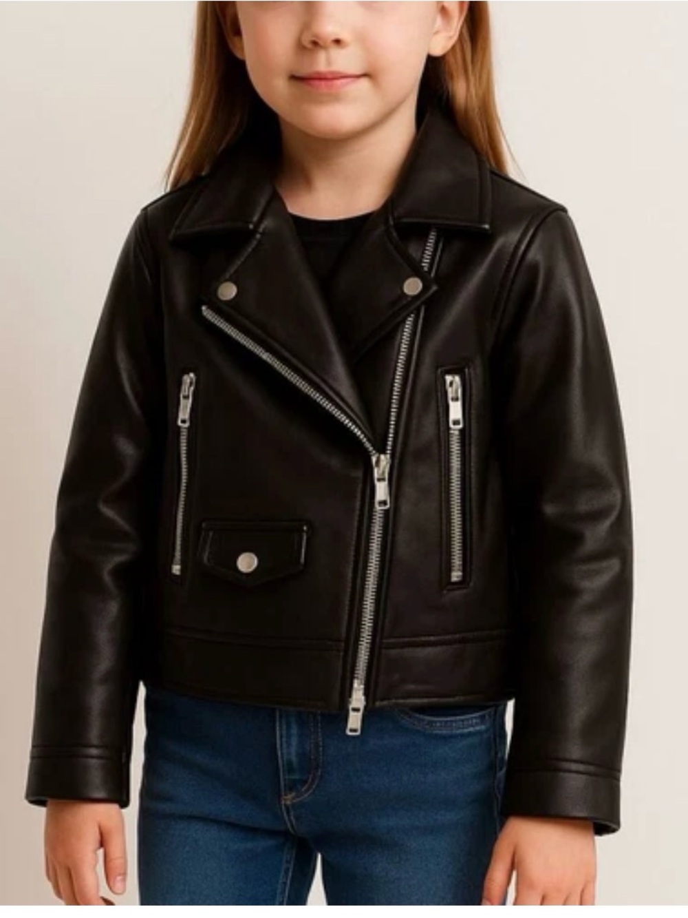 Zara Girls Black Faux Leather Moto Jacket Size 6 Biker Jacket